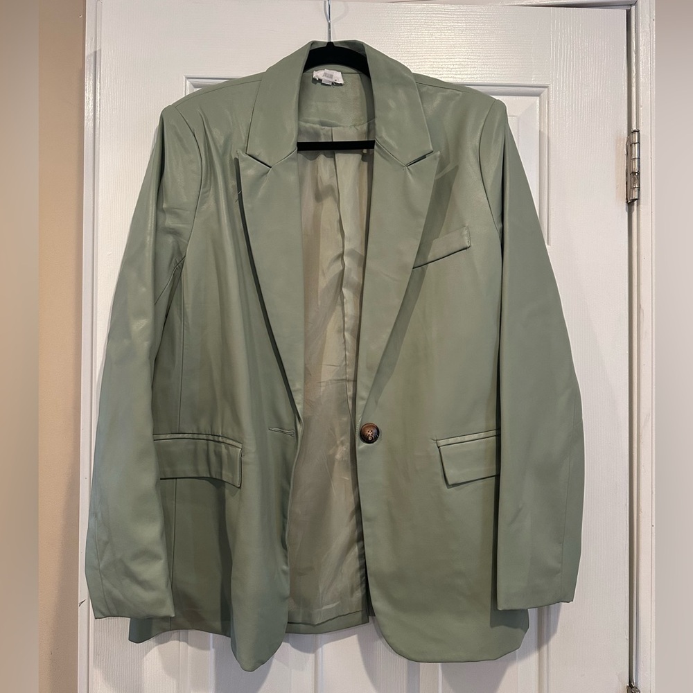 Sage Green Single-Button Blazer (Vegan Leather)